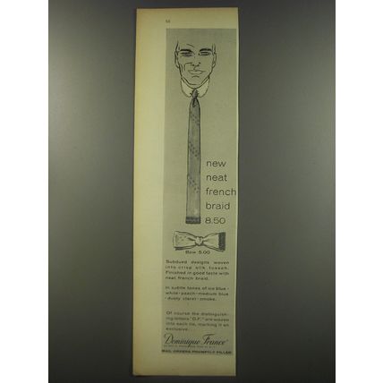 1956 Dominique France French Braid and Bow Ties Ad - New neat french braid