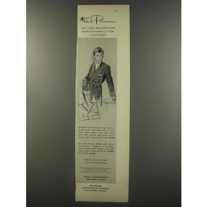 1956 De Pinna Pajamas and Robe Ad - His own sleepwear monogrammed for Christmas