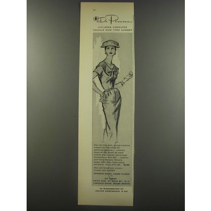 1956 De Pinna Fashion Ad - City-Bred Commuter Travels now thru summer