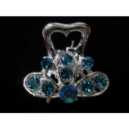 small mini silver metal hair claw clip with crystals bridal clip