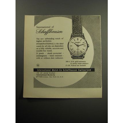 1957 International of Schaffhausen 309 A Watch Advertisement