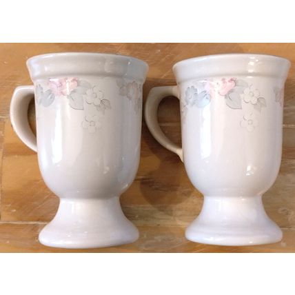 Pfaltzgraff Wyndham Pedestal Mug Pair Of 2 Pink Floral Pattern Coffee Tea