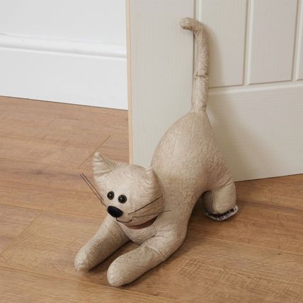 Beige Cat Doorstop Doorstop with Brown Bow Gift Home Decor Decoration 21 CM Pet