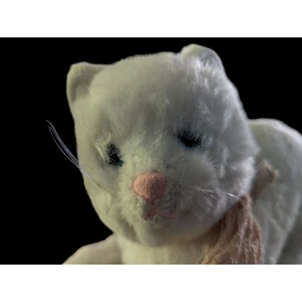 Dakin Plush Stuff Animal 11" White Cat Pink Nose & Bow Vintage 1984 Whiskers