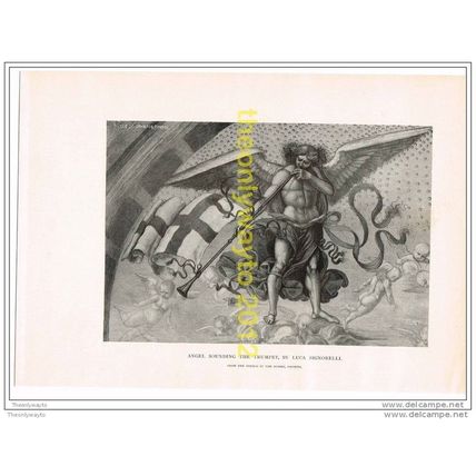 ANGEL SOUNDING THE TRUMPET, BY LUCA SIGNORELLI, BOOK ILLUSTRATION, 1910
