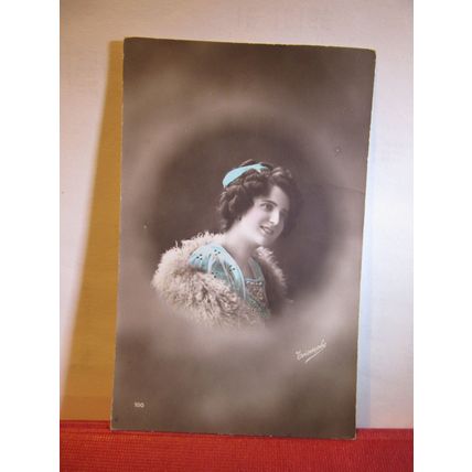 A PRETTY GIRL in blue . used antique postcard =