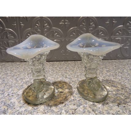 Fenton Hobnail Cornucopia Clear Opalescent Pair Small