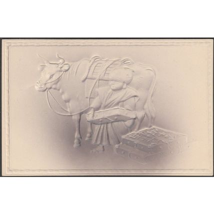 Japonais Gaufrée - Vieil Homme avec du Boeuf, c.1905 - CPA