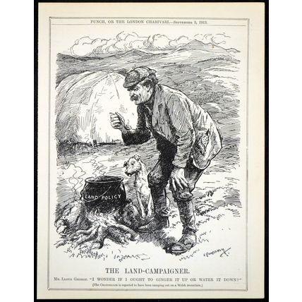 LAND-CAMPAIGNER 1913 Leonard Raven-Hill David Lloyd George PUNCH CARTOON PAGE