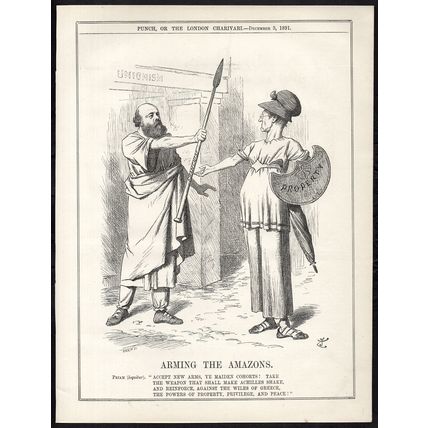 ARMING THE AMAZONS 1891 Sir John Tenniel Duke of Devonshire PUNCH CARTOON PAGE
