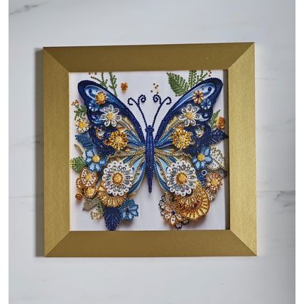 Completed Diamond Art Butterfly Picture in Gold Wood Frame Size 32cm by 32cm