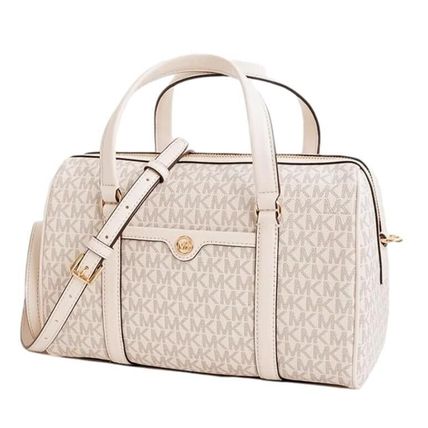 MICHAEL KORS JST Travel Medium Duffle Satchel Shoulder Crossbody Bag Light Cream