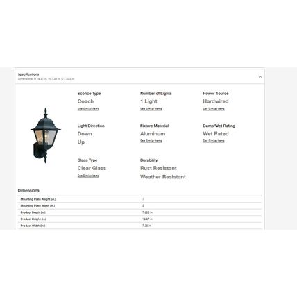 Volume Lighting Black Hardwired Outdoor Coach Light Sconce w/Clear Beveled Glass