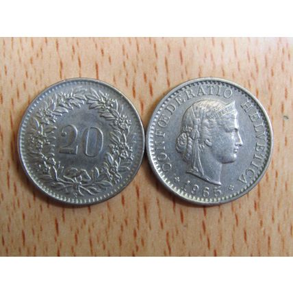 Switzerland 1965 20 Rappen Coin