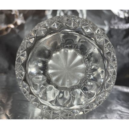 Vintage Clear Diamond Point Crystal Vase 5” Tall Footed Glass Bud Scalloped Top