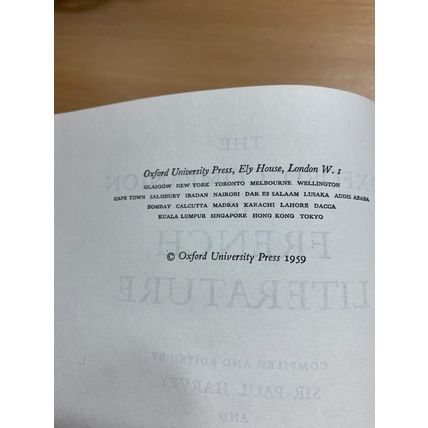 1959 "THE OXFORD COMPANION TO FRENCH LITERATURE" 1.3kg HARDBACK BOOK (P7)