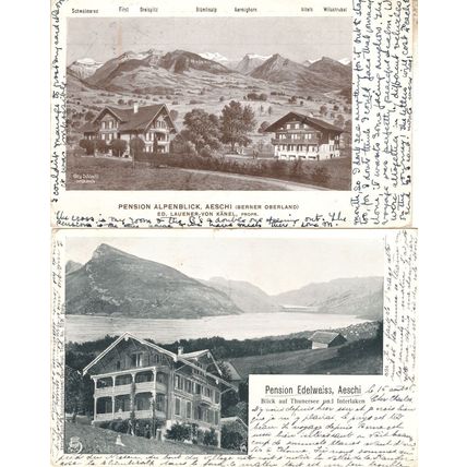 Pension Edelweiss Aeschi Switzerland Rare Antique 2x Postcard