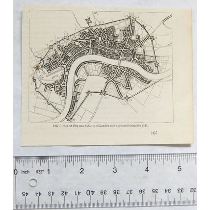 1860s engraving - Plan of City & Suburbs of London as it appeared fortified 1843