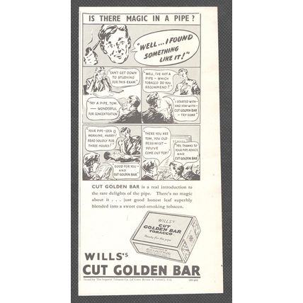 CUT GOLDEN BAR pipe tobacco by W.D. & H.O. Wills :- Original Vintage 1953 Advert