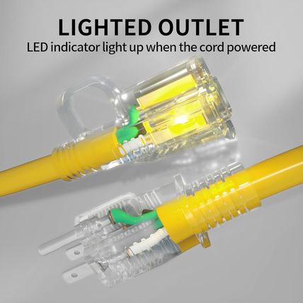 50 Ft 12/3 Outdoor Extension Cord Waterproof Heavy Duty with Lighted Indicator E