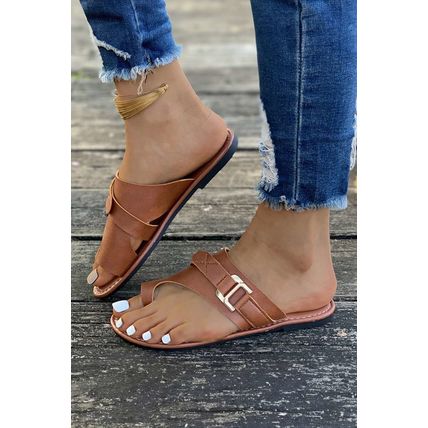 Chestnut Toe Ring Flat Sandal Slippers
