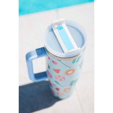 Light Blue Beach Day Fun Pattern Cup with Handle 40oz