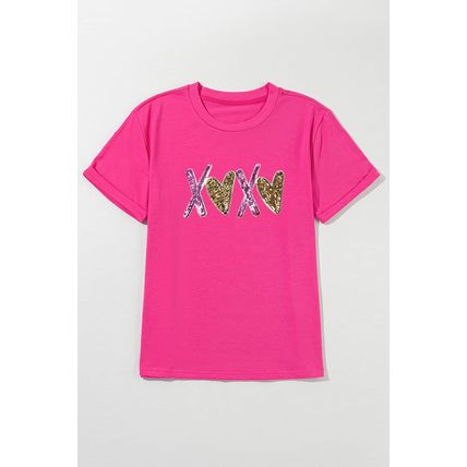 Rose Red Heart XOXO Graphic Crewneck Valentines T Shirt