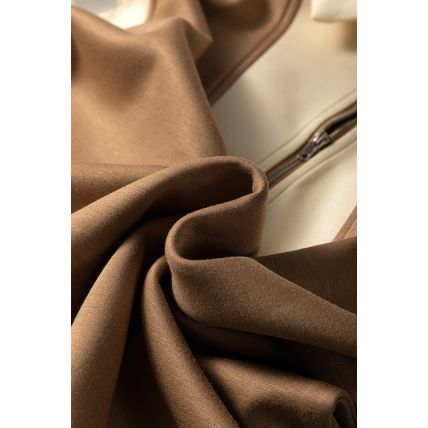 Simply Taupe Half Zipper Collared Colorblock Short Sleeve Top