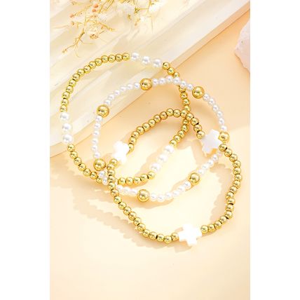 Gold Pearl Plated Alloy Multi Layer Stretch Bracelet