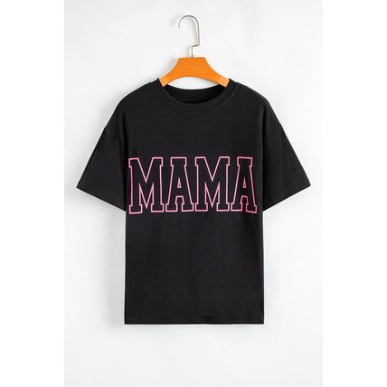 Black MAMA Letter Graphic Neon T Shirt