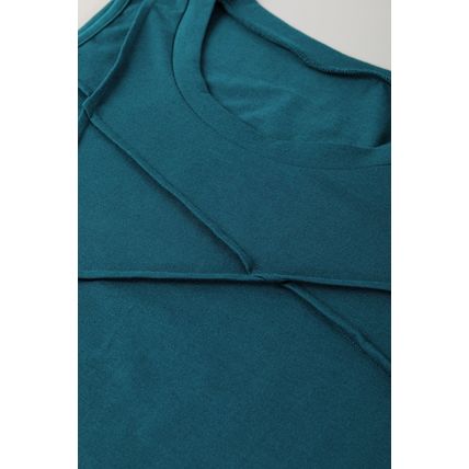 Blue Sapphire Solid Color Stitching Detail Round Neck Tank Top