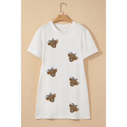 White Cute Heifer Patched Crewneck Shift T Shirt Dress