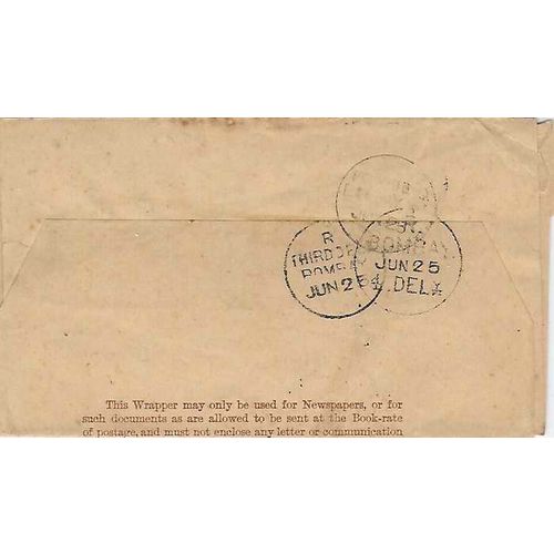 GB PERFIN Postal Wrapper uprated to Bombay India 1897 + PERFIN B on stamp