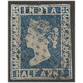 India 1855 SG8a 1/2a Blue 4 Close Margins Fine Used . .. .