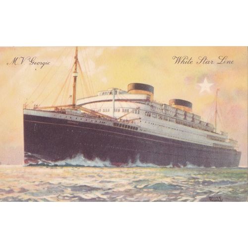 Artist Drawn White Star Line M.V. Georgig Ocean Liner Postcard (S11329)