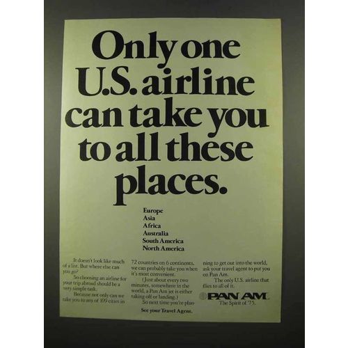 1975 Pan Am Airlines Ad - Take You To All These Places