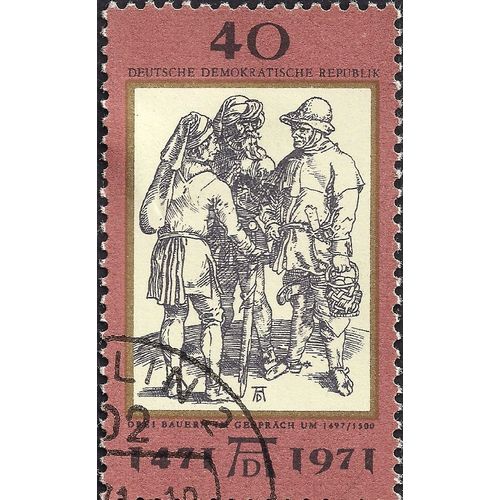 DDR, Durer, 3 men with mushroom baskets, brown 1978, 35 Pfennig