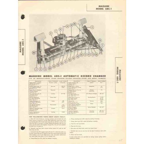 MAGUIRE model ARC-1 automatic record changer Sams Photofact manual