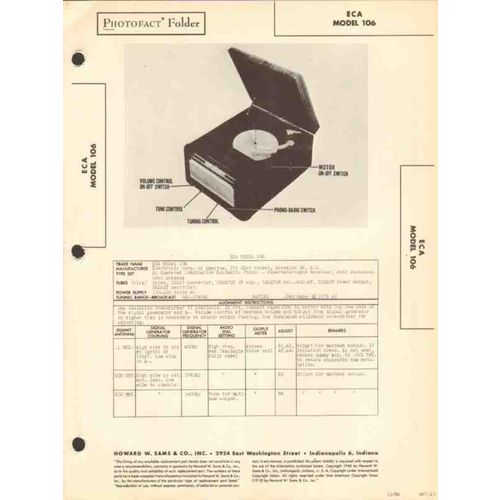 ECA model 106 AM radio receiver phonograph Sams Photofact manual