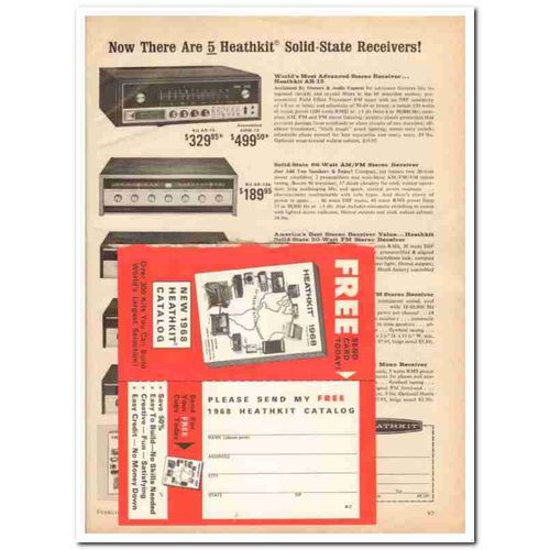 HEATH COMPANY 1968 Heathkit Receivers catalog reply card vintage ad