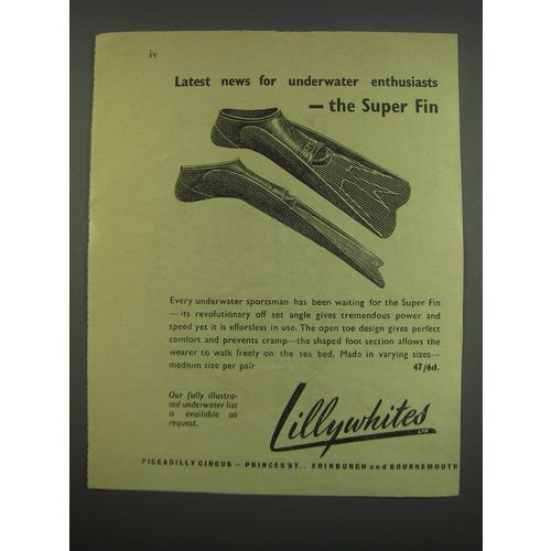 1955 Lillywhites Super Fin Ad - Latest news for underwater enthusiasts