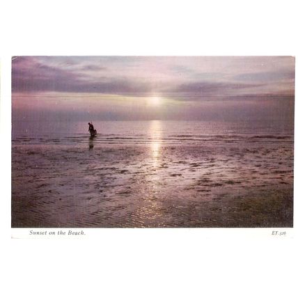 SUNSET on the BEACH, ENGLAND unused vintage postcard by Charles Skilton =