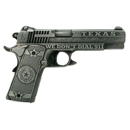 Colt 1911 We Don't Dial 911 Texas Novelty Metal Fridge Magnet