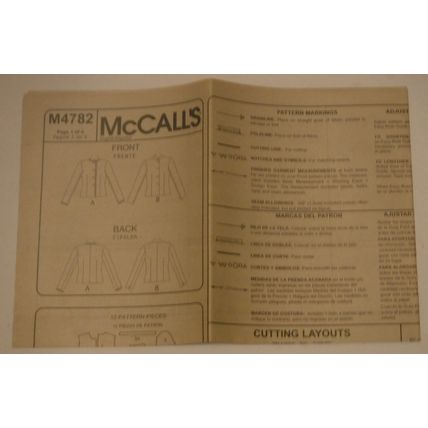 McCalls Sewing Pattern # M4782 Misses Lined Jackets