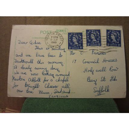 MOUTH OF RIVER, DARTMOUTH CASTLES, DEVON used postcard by E T W Dennis 1960 pm =