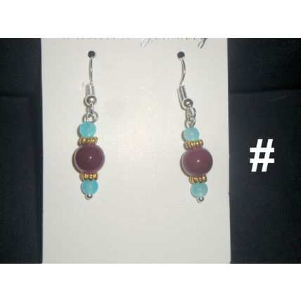 Deep maroon with turquoise accent short glass earrings