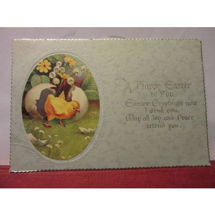 A HAPPY EASTER used vintage card C.1935 HATCHING CHICK. blank back /