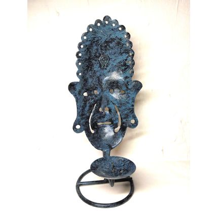 Tribal Candle Holder Metal Exotic Mask - Metal Art - African Mask - Fast Ship!