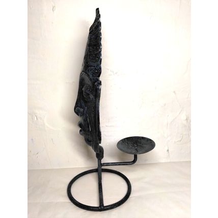 Tribal Candle Holder Metal Exotic Mask - Metal Art - African Mask - Fast Ship!
