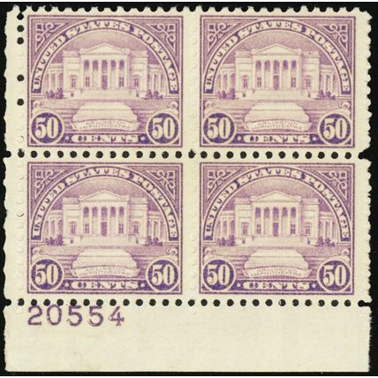 701, Mint FVF 50¢ Plate Block of Four Stamps - Stuart Katz